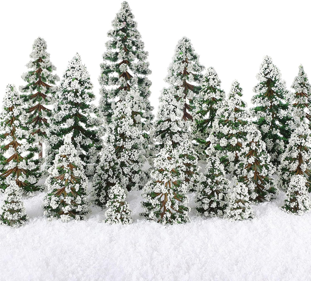 Skylety 35 Pieces Model Trees 1.2-6.3 Inch Mixed Miniature Trees Diorama Supplies Fake Plants Train Scenery Landscape Christmas Village Architecture DIY Crafts(Dark Green,Snowy Cedar)