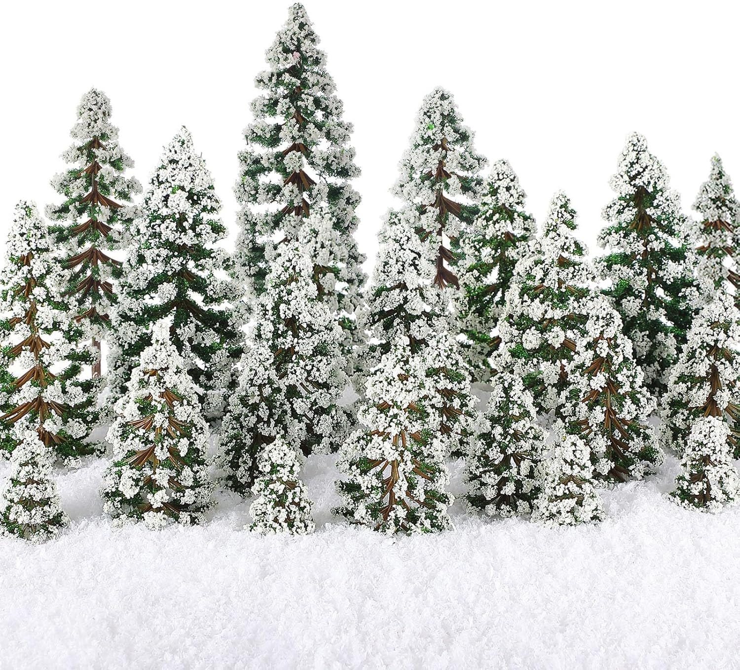 Skylety 35 Pieces Model Trees 1.2-6.3 Inch Mixed Miniature Trees Diorama Supplies Fake Plants Train Scenery Landscape Christmas Village Architecture DIY Crafts(Dark Green,Snowy Cedar)
