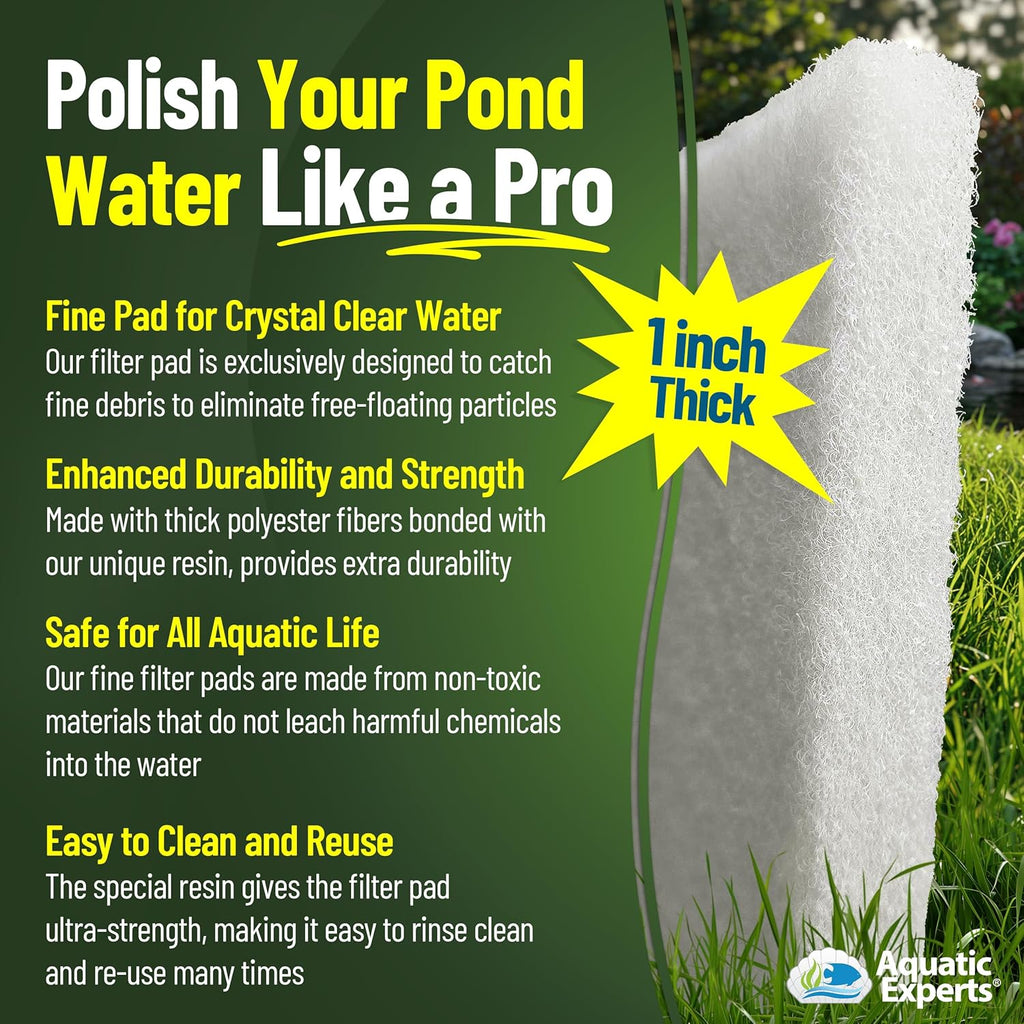 Aquatic Experts Classic Koi Pond Filter Pad FINE - White Bulk Roll Pond Filter Media, Ultra-Durable for Outdoor Ponds, Reusable Fish Material, USA, (Pond Bundle 1)
