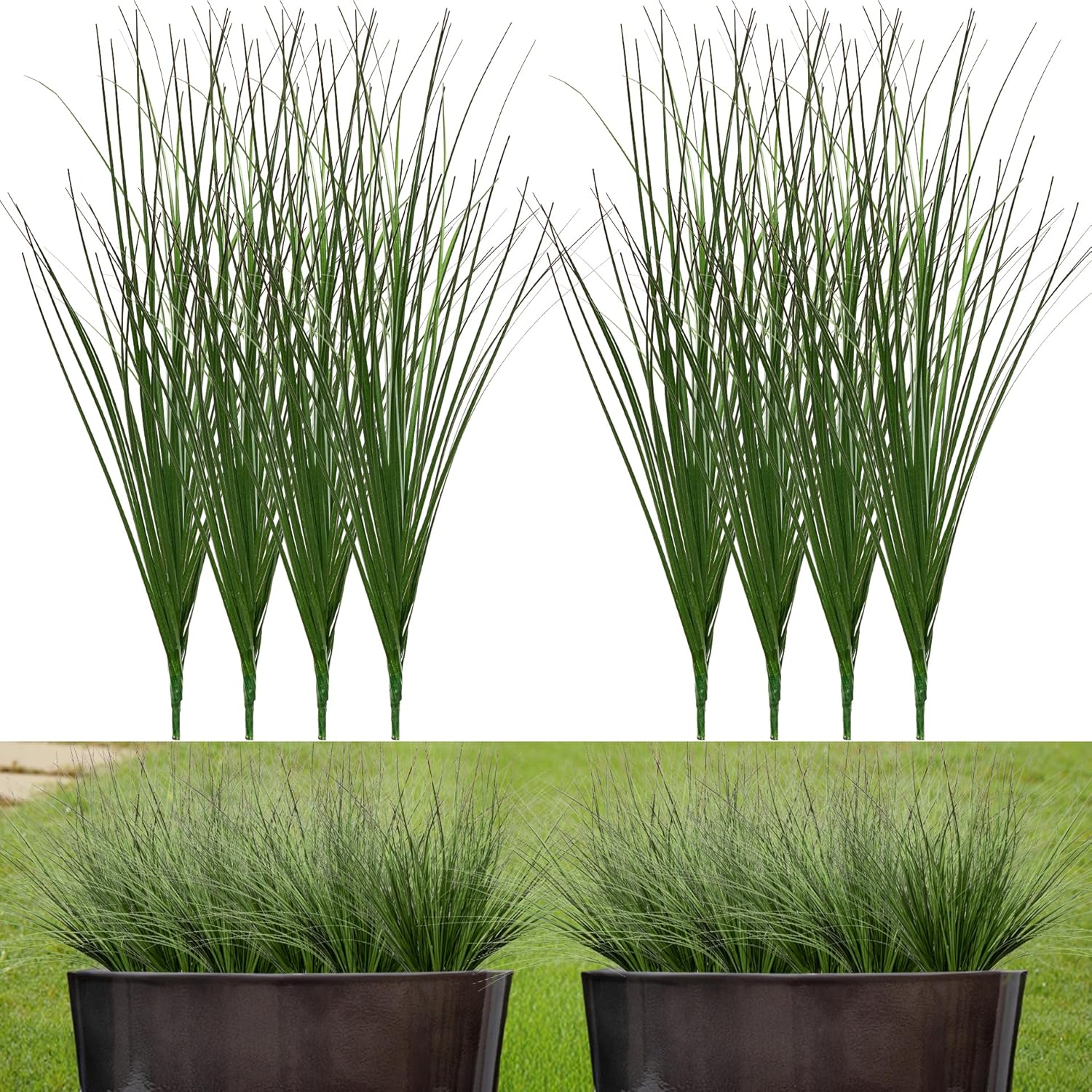 8PCS 17.3" Fake Plants Artificial Wheat Grass Greenery Plastic Plants Fake Grass Artificial Plants for Outdoor Decor Artificial Flower with Greenery Stems for Indoor Home Decoration