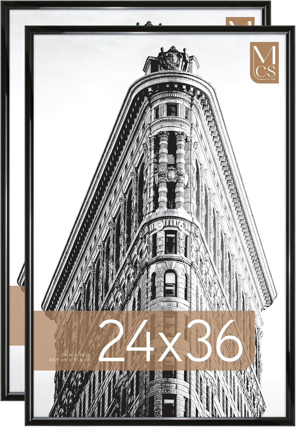 MCS Trendsetter 24x36 Poster Frame Black High-Gloss, Vertical & Horizontal Wall Hanging Large Picture Frame for Photos, Posters & Art Prints (2-Pack)