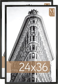 MCS Trendsetter 24x36 Poster Frame Black High-Gloss, Vertical & Horizontal Wall Hanging Large Picture Frame for Photos, Posters & Art Prints (2-Pack)