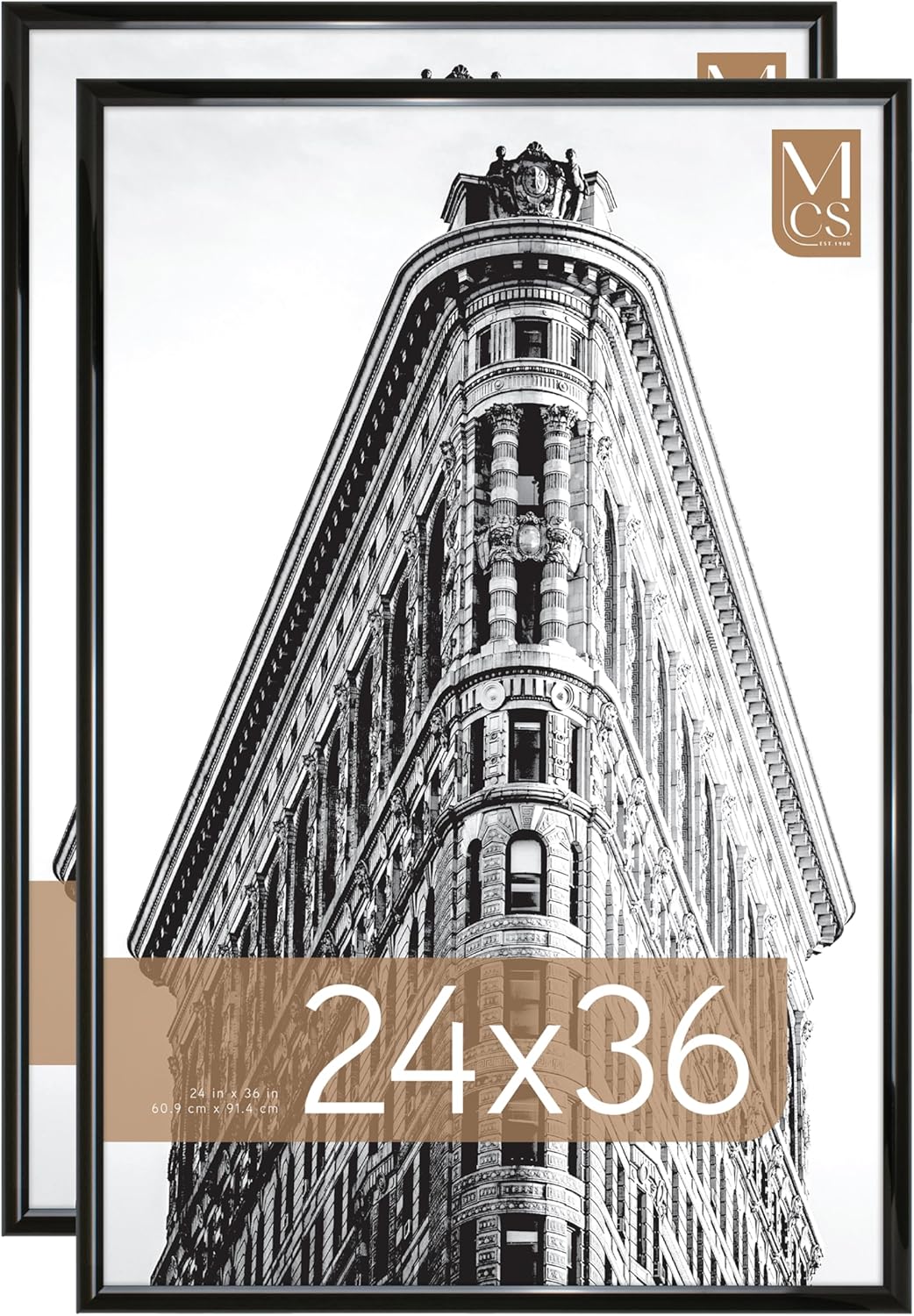 MCS Trendsetter 24x36 Poster Frame Black High-Gloss, Vertical & Horizontal Wall Hanging Large Picture Frame for Photos, Posters & Art Prints (2-Pack)