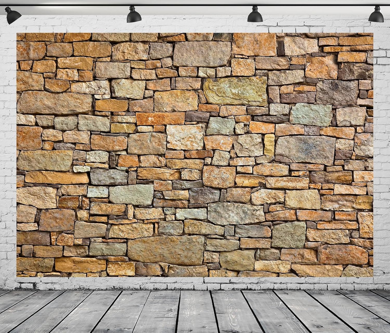 10x6.5ft Fabric Brick Stone Wall Photography Backdrop Retro Rustic Countryside Grunge Rock Texture Background Stage Theatre Play Cosplay Birthday Decoration Portraits Photo Shoot Props