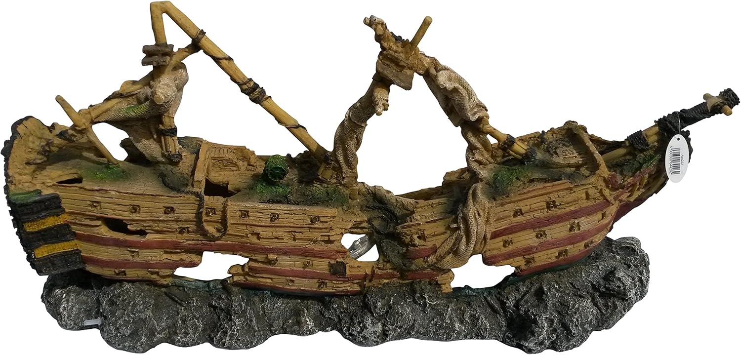 Large Galleon Pirate Ship Wreck with Aeration Bubbler Stones (Air Pump Required, Not Included) 28 Inches Long, Aquarium Fish Tank Ornament Decoration | Shipwreck Loaded with Detail