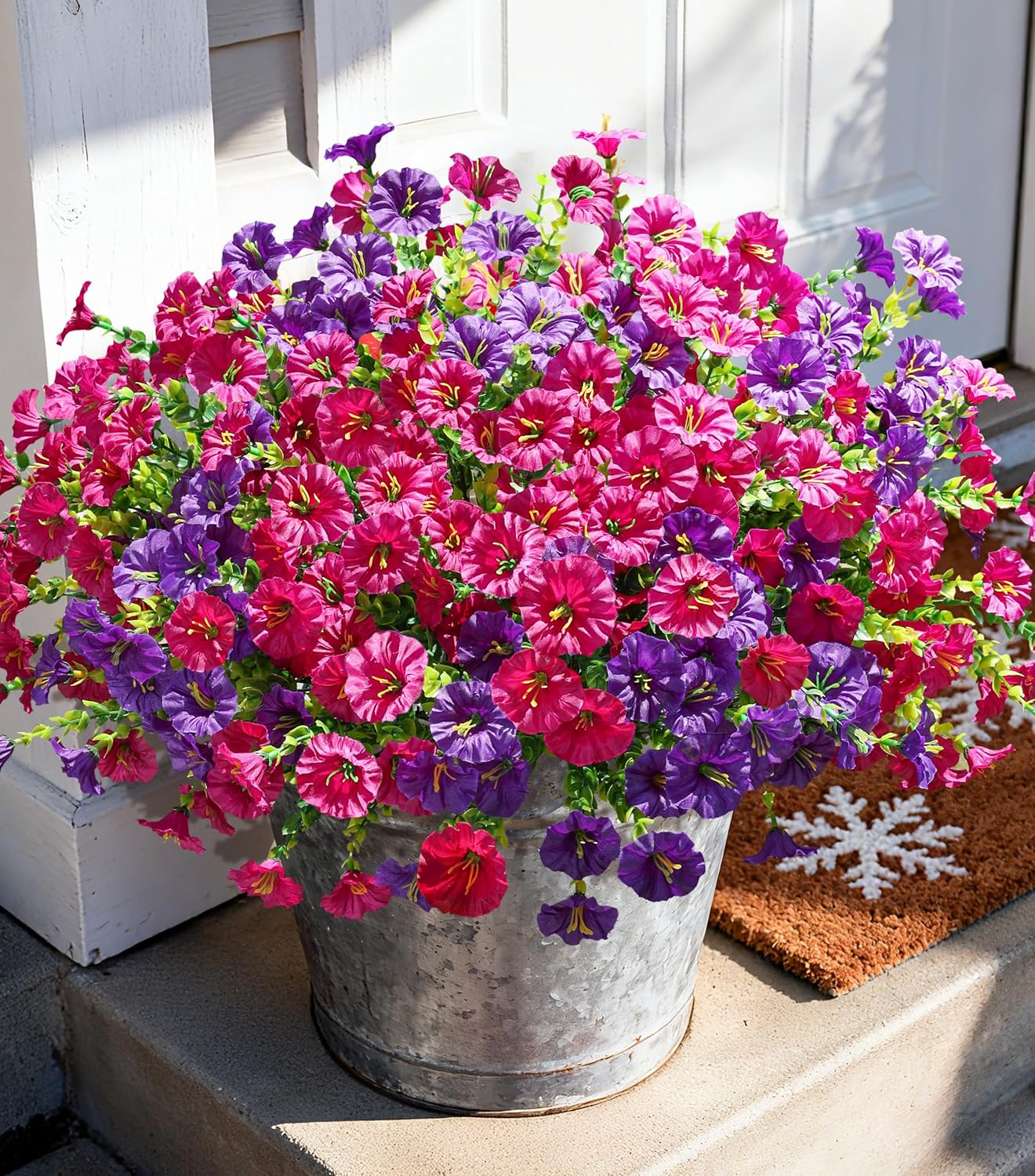 Artificial Flowers Fake Plants for Outdoors Decoration, 12 Bundles Silk Morning Glory with Eucalyptus Realistic UV Resistant Faux Flowers for Outside Planter Porch Yard Patio Garden Home Indoor, Mix