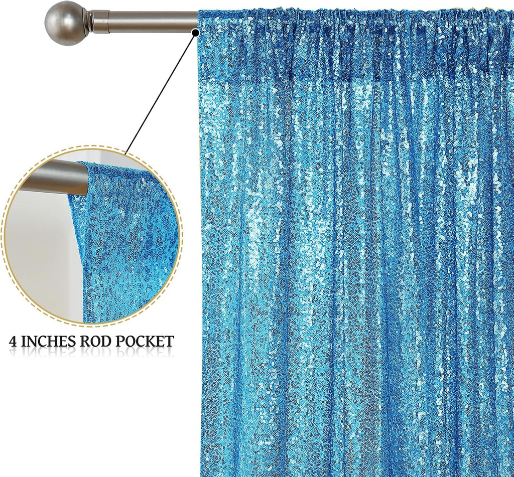 Sugargirl Turquoise Sequin Backdrop Curtain 4 Panels 2FTx8FT Glitter Turquoise Background Drapes Sparkle Photography Backdrop for Party Wedding Birthday Wall Decoration