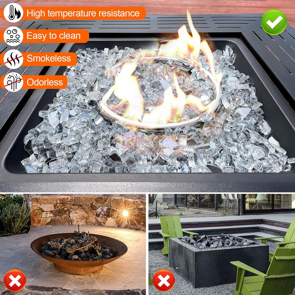 GasSaf 1/2 Inch Fire Glass Reflective Tempered Fireglass Cut Crushed FireGlass for Fire Pit, Fireplace, Replaces Existing Gas Logs & Lava Rocks (20 Pound)(Crystal Ice Reflective)