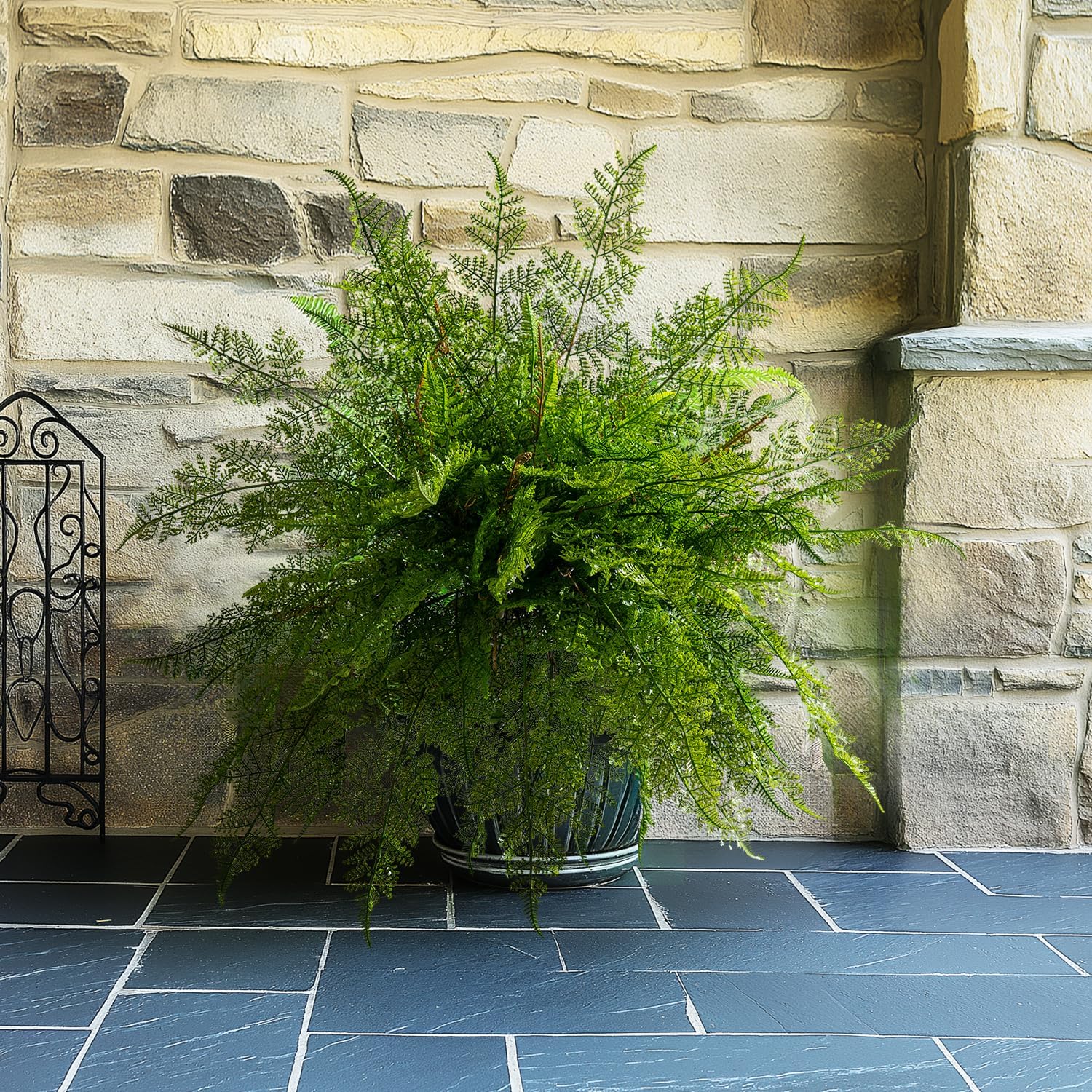 4PCS Lifelike Fake Fern Plants UV Resistant Artificial Boston Ferns for Outdoor Indoor Large Fake Greenery Plants No Wither for Front Porch Garden Window Home Decoration