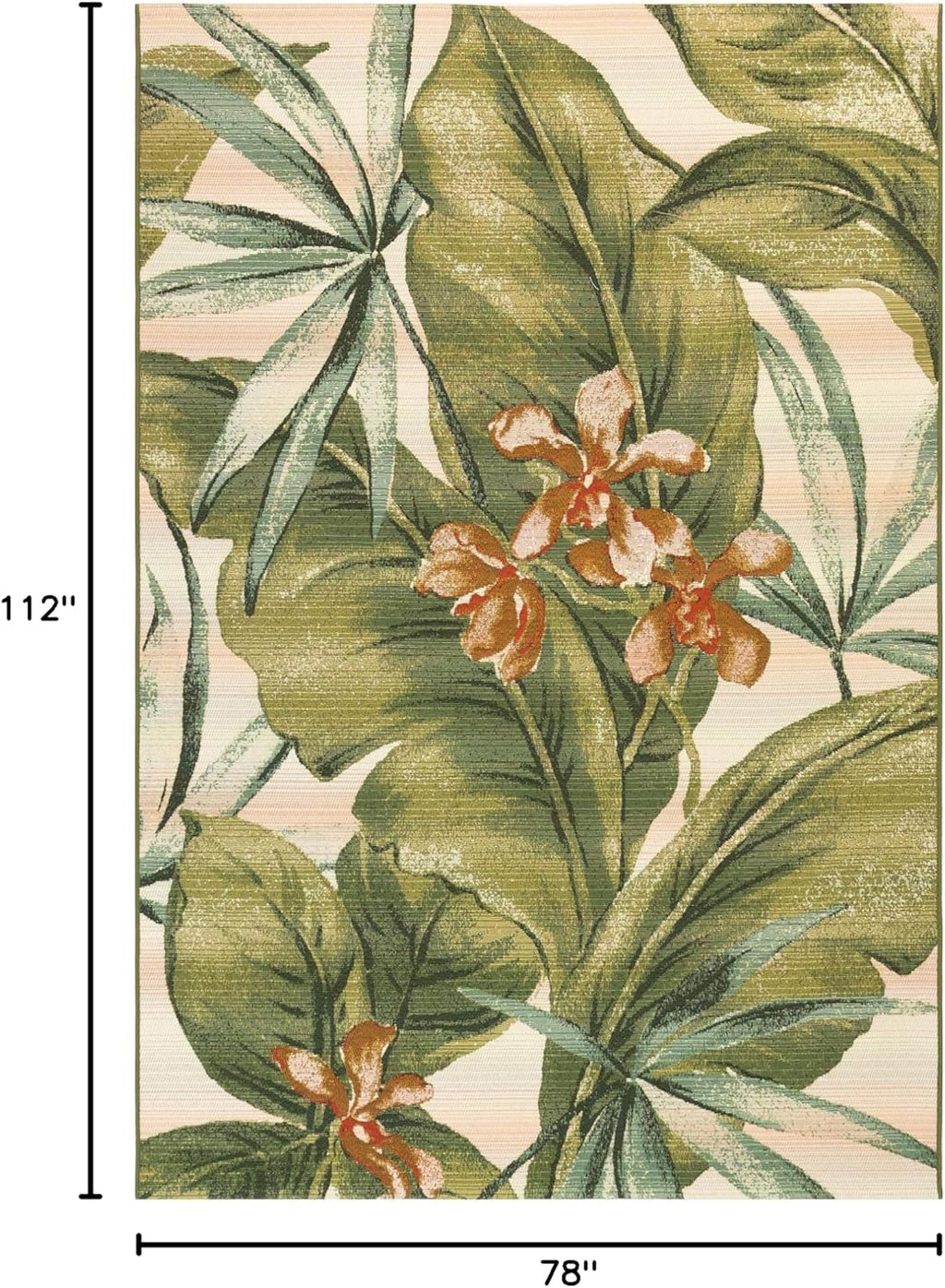 Liora Manne Marina Low Profile Durable Indoor/Outdoor Woven Rug- Tropical Leaf Cream 6'6" x 9'4"