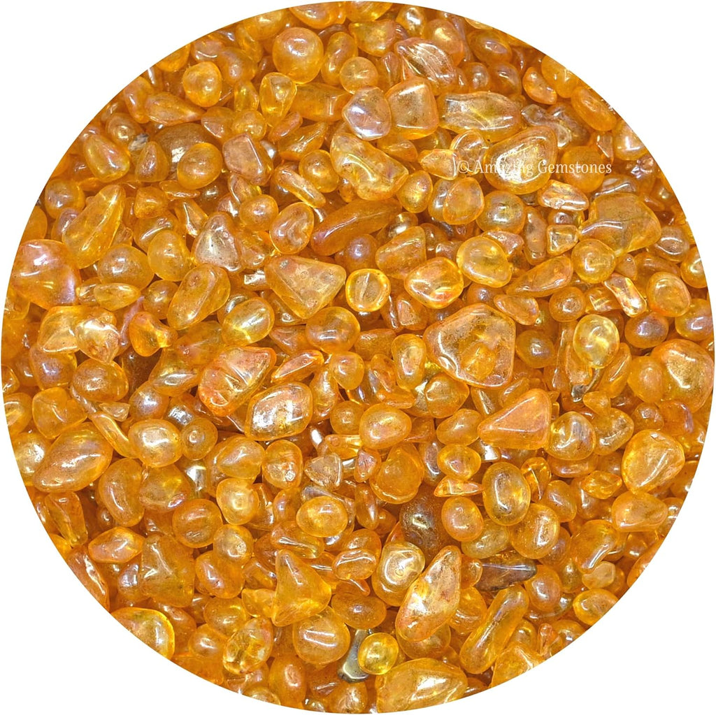 Amazing Gemstone Tangerine Aura Quartz Crystal Chips Aquarium Gravel Rocks - Aura Quartz Chips Bulk Fish Tank Gravel, Small Tumbled Stone Chips and Tiny Crystals for Decoration (1000+ Carat Chips)