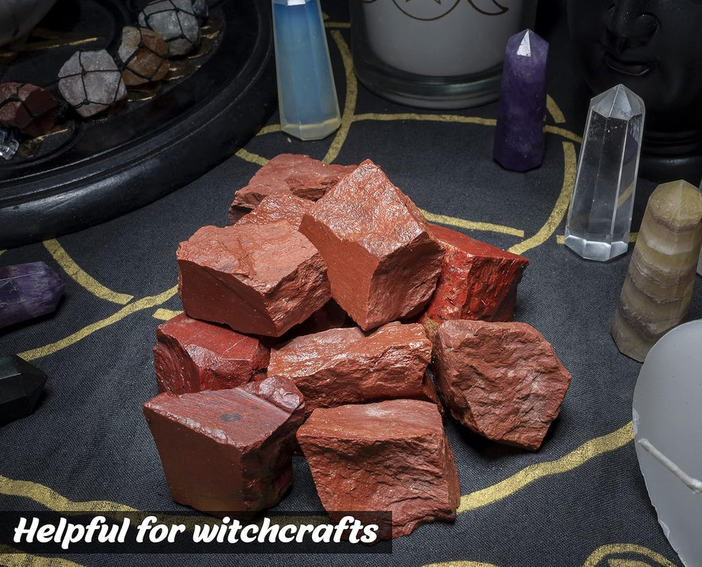 Crocon 2LB Red Jasper Bulk Raw Rough Rock Natural Stones Tumbling Cabbing for Chakra Stone Balancing Reiki Healing Good Luck Spiritual Home Interior Office Décor
