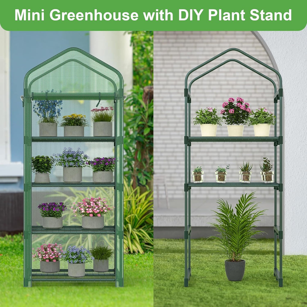 Mini Greenhouse 4-Tier Small Greenhouses for Outdoor Indoor 27"x19"x63" Portable Greenhouse w/ Screen Windows & Waterproof PE Cover Green House for Backyard Balcony Seedling Raising