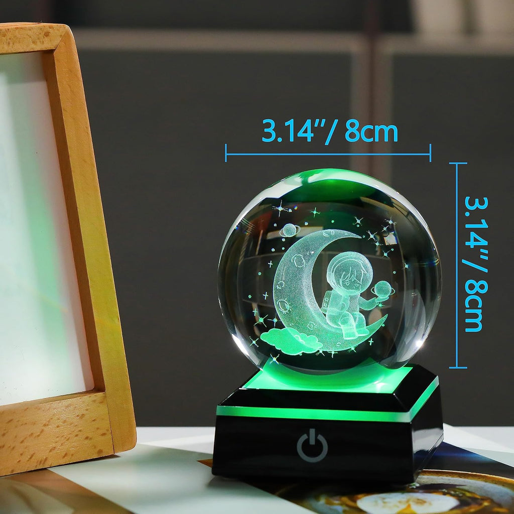 3d Astronaut Figurine Statue Crystal Ball 80mm 3.15inch - Space Astronomy Gifts Solar System Model Decor Crystal Sphere Unique Gifts For Men Him Birthday Dad Physics Science Teacher Night Light Lamp