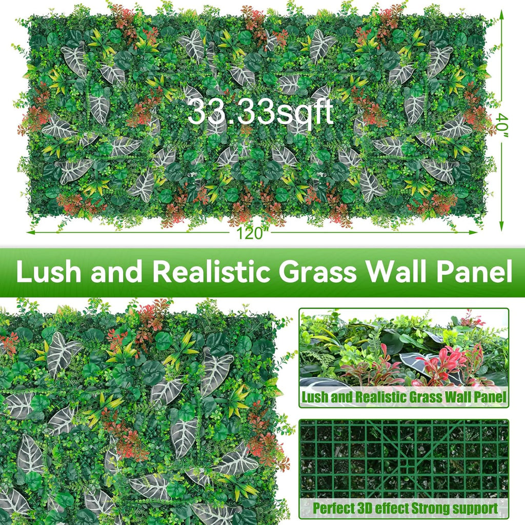 Artificial Grass Wall Roll Panels, 40"x120"(33.33 SQFT) UV Protection Greenery Plant Backdrop, Faux Boxwood Green Wall Decor for Party Patio Garden Backyard