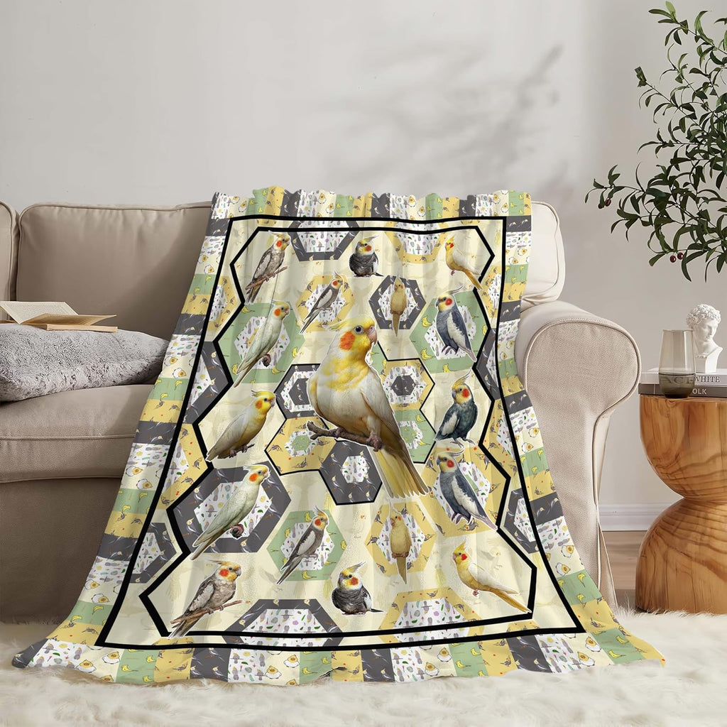 Parrot Bird Throw Blanket Cute Cockatiel Blanket Gifts for Girls Women Kids Boys Adults Men Super Soft Cozy Plush Fluffy Fuzzy Fleece Blanket Home Decor 60''X80''