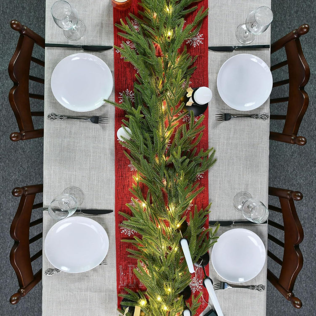 6FT 1Pack Real Touch Christmas Norfolk Pine Garland, Artificial Christmas Garland with Lights, Faux Greenery Garland for Fireplace Mantle Table Wall Stair Indoor Outdoor Holiday Xmas Decor