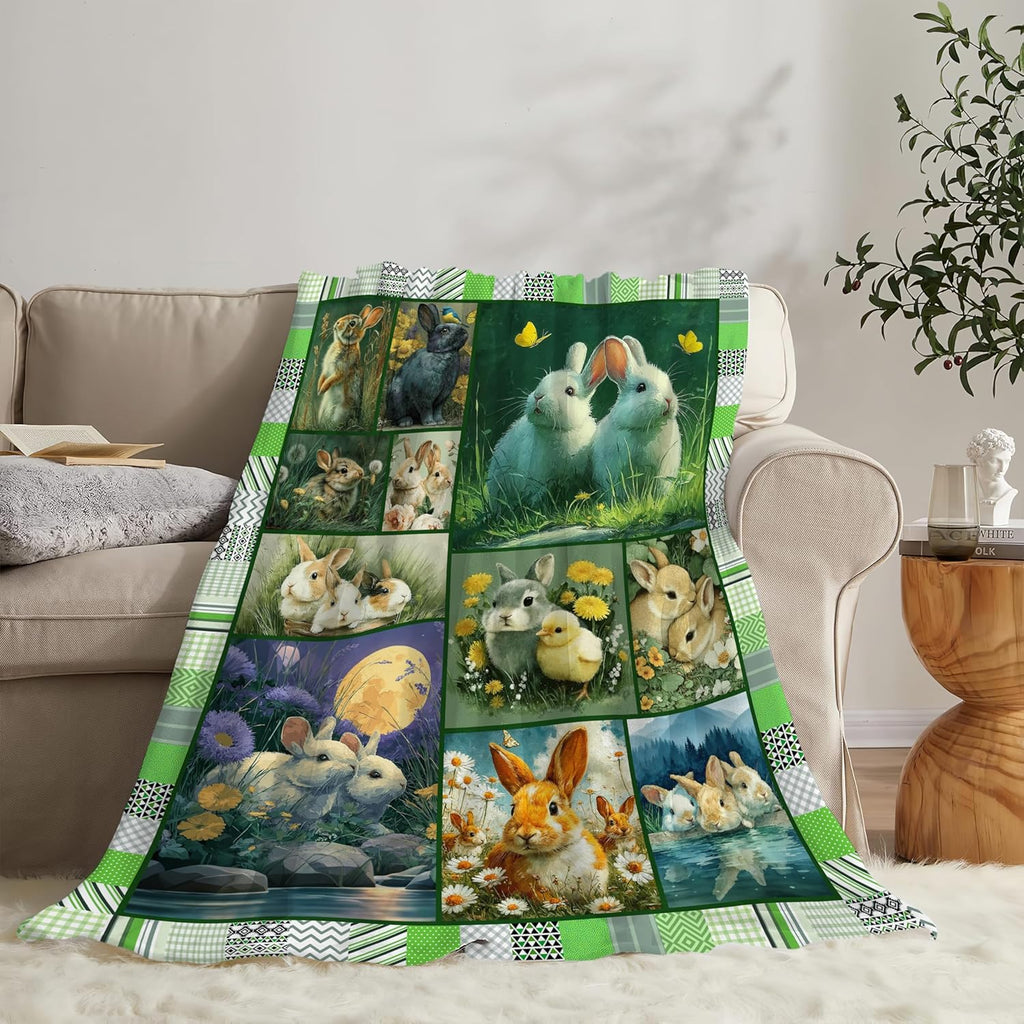 Bunny Throw Blanket Rabbit Bunny Stuff Gifts for Kids Girls Boys Adults Women Men Soft Cozy Warm Plush Fluffy Fuzzy Fleece Blanket 60''X80''
