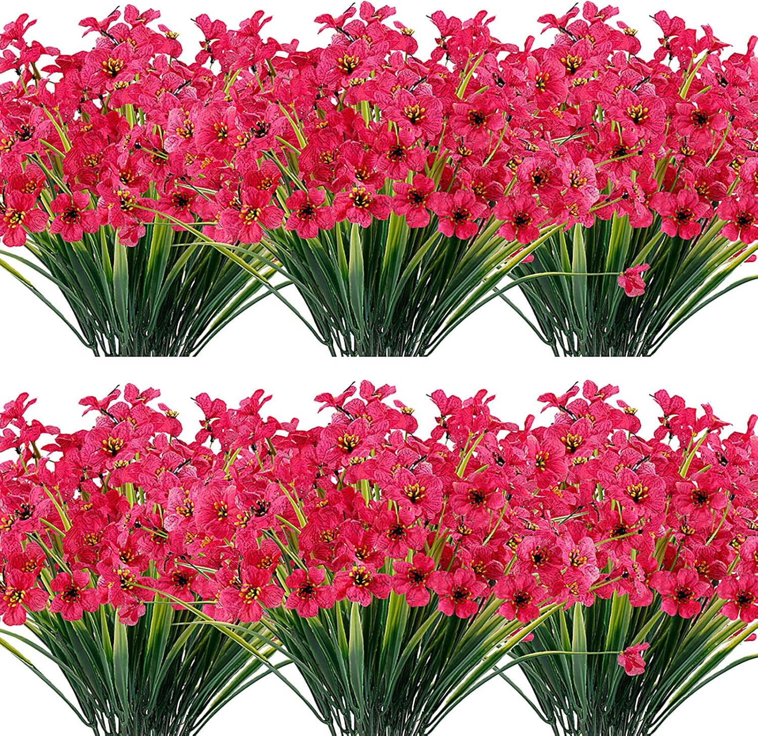 20 Bundles Artificial Flowers Outdoor UV Resistant Fake Flowers No Fade Faux Plastic Plants Garden Porch Window Box Decorating(Rose Red)…