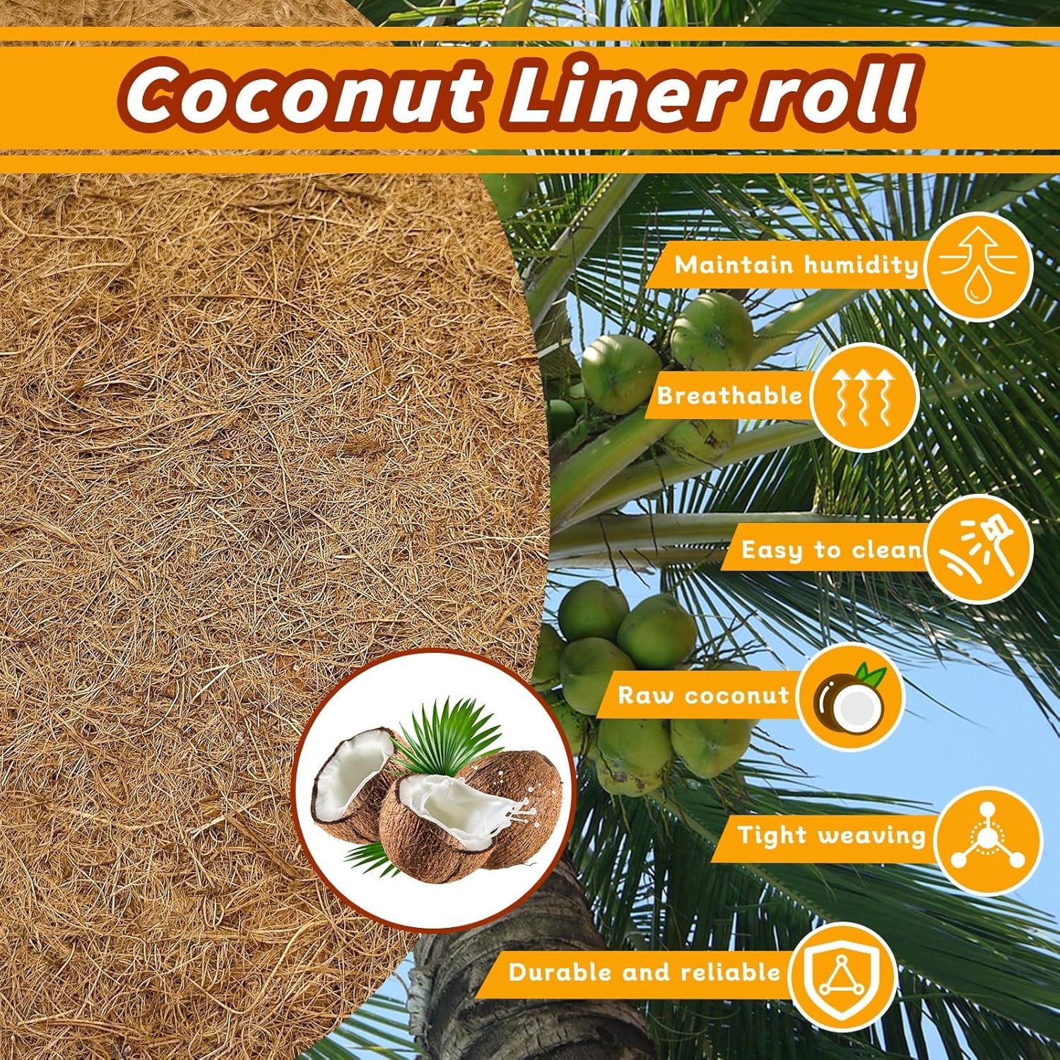 Hamiledyi 35.4×15.7" Reptile Carpet Coconut Fiber Substrate Large Lizard Cage Mat Coco Fiber Liner Snake Bedding Natual Coconut Fiber Carpet for Bearded Dragon Turtles Iguana Tortoises