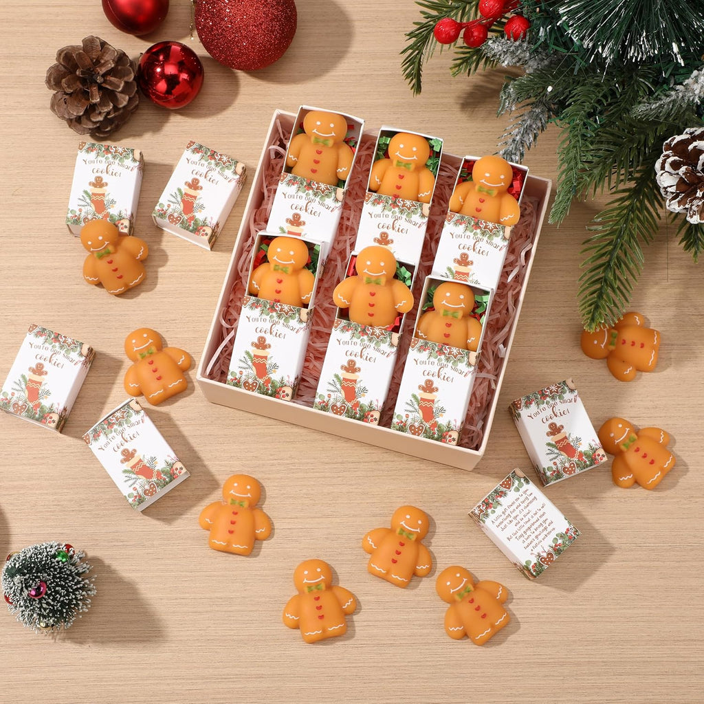 Wettarn 24 Sets Christmas Party Favors Gingerbread Stress Balls with Gift Boxes Bulk Appreciation Gifts for Coworker Friends Students Office School Relief Toys Stocking Stuffers