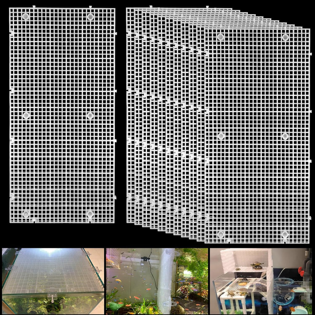 Plastic Egg Crate Grip Panel Fish Tank Divider Aquarium Divider Filter Bottom Fish Tank Isolation Board Egg Crate Tray (White, 12pcs 11.8X5.9 Inch with 0.15 Inch Hole)