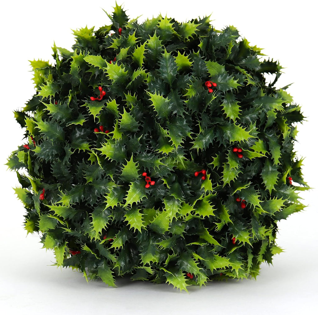 3rd Street Inn Holly Topiary Ball - 11" Artificial Topiary Plant - Wedding Decor - Indoor/Outdoor Artificial Plant Ball - Topiary Tree Substitute (12, Holly)
