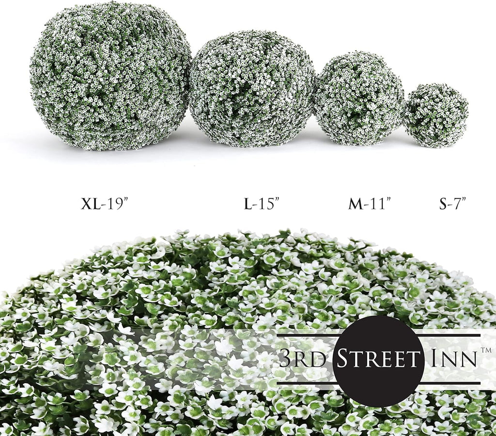 3rd Street Inn Large Baby's Breath Topiary Ball - Artificial Plant Set - Indoor/Outdoor Wedding Party Decor - Faux Foliage Garden Sphere - Tree and Bush Substitute (15")