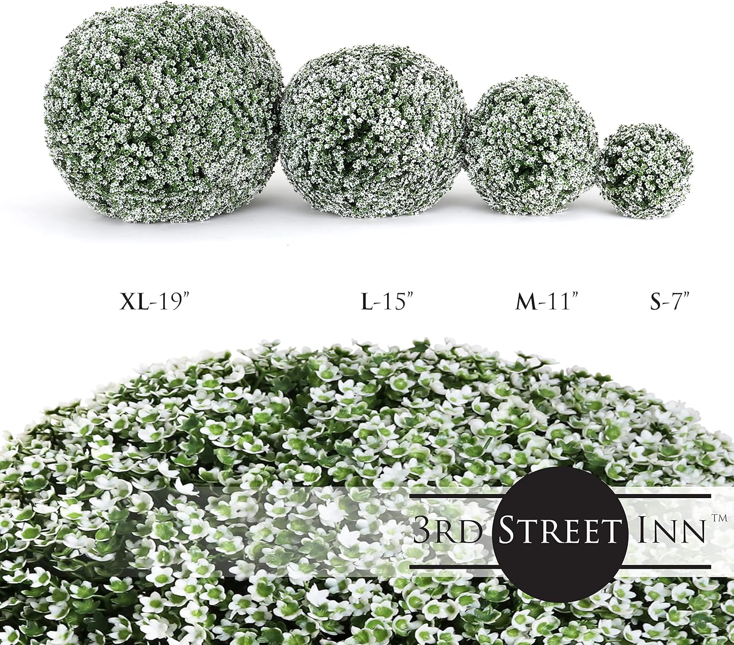 3rd Street Inn Large Baby's Breath Topiary Ball - Artificial Plant Set - Indoor/Outdoor Wedding Party Decor - Faux Foliage Garden Sphere - Tree and Bush Substitute (15")