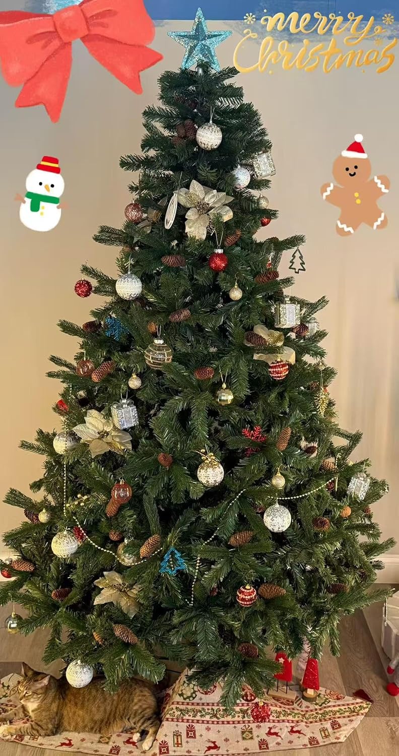 Christmas Tree with Topper – Artificial Pine Tree – Multiple Sizes & Colors (Green, 6ft)