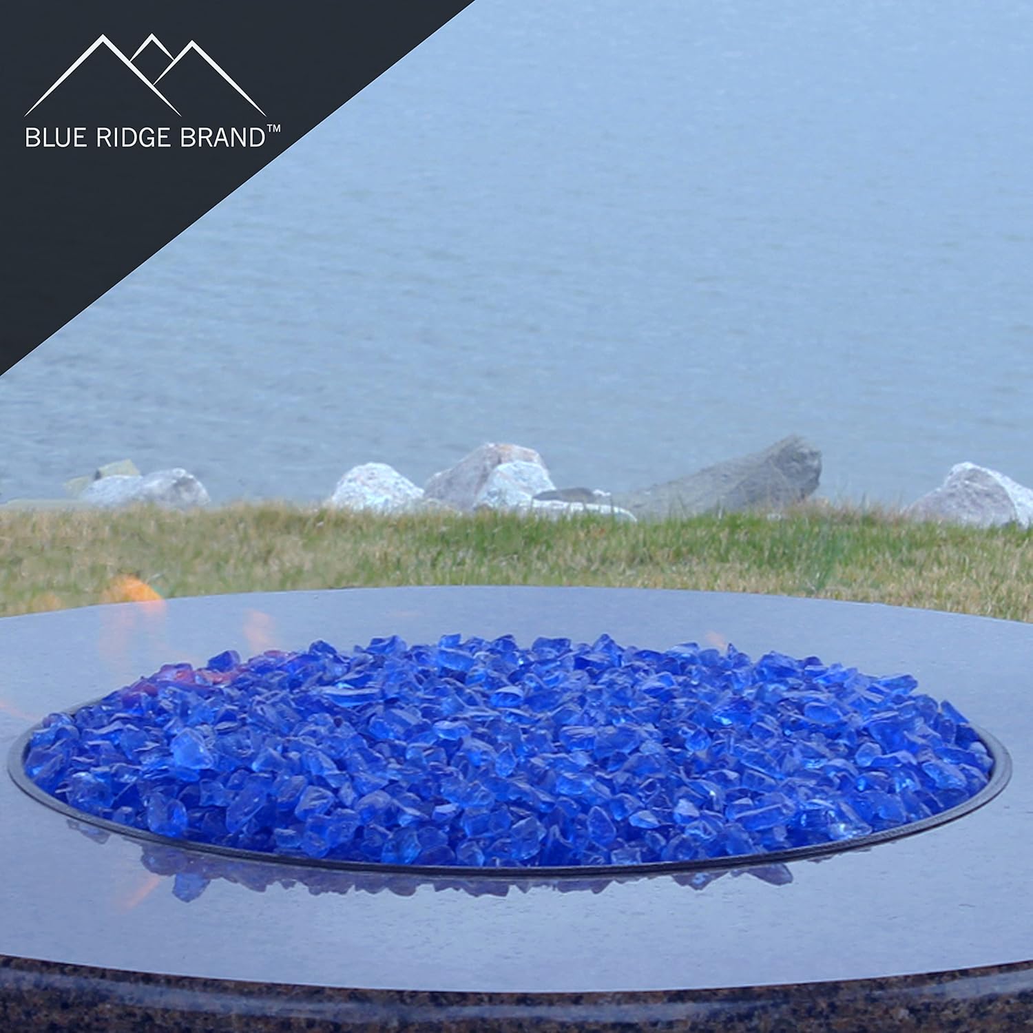Light Blue, Sky Blue, Clear Fire Pit Glass - Fire Glass for Fire Pit - Firepit Glass Rock - Glass Stones - Fire Pit Glass Rocks - Gas & Propane Fire Pit & Fireplace Glass (20 Pound, Ocean)
