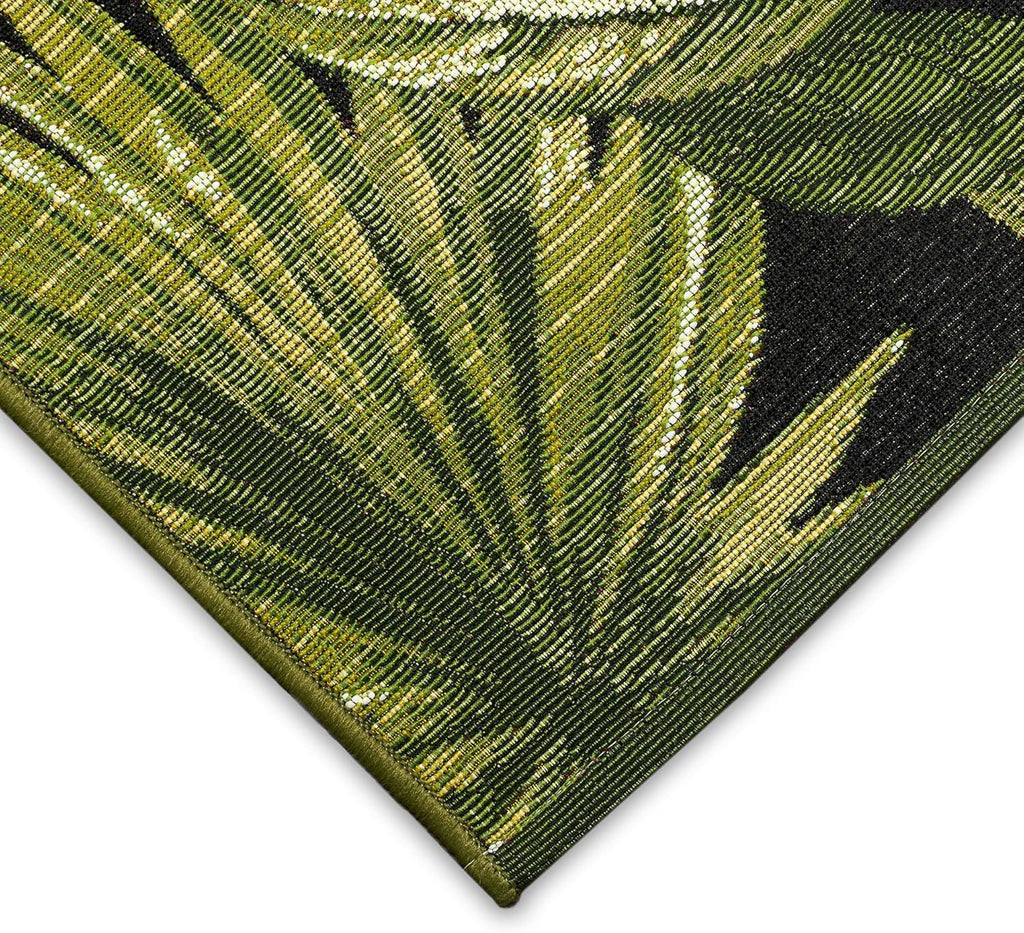 Liora Manne Marina Indoor/Outdoor Power Loomed Synthetic Blend Low Profile Area Rug - Transitional Graphic Botanical Beach Camping (Jungle Leaves Black) (8'10" x 11'9")