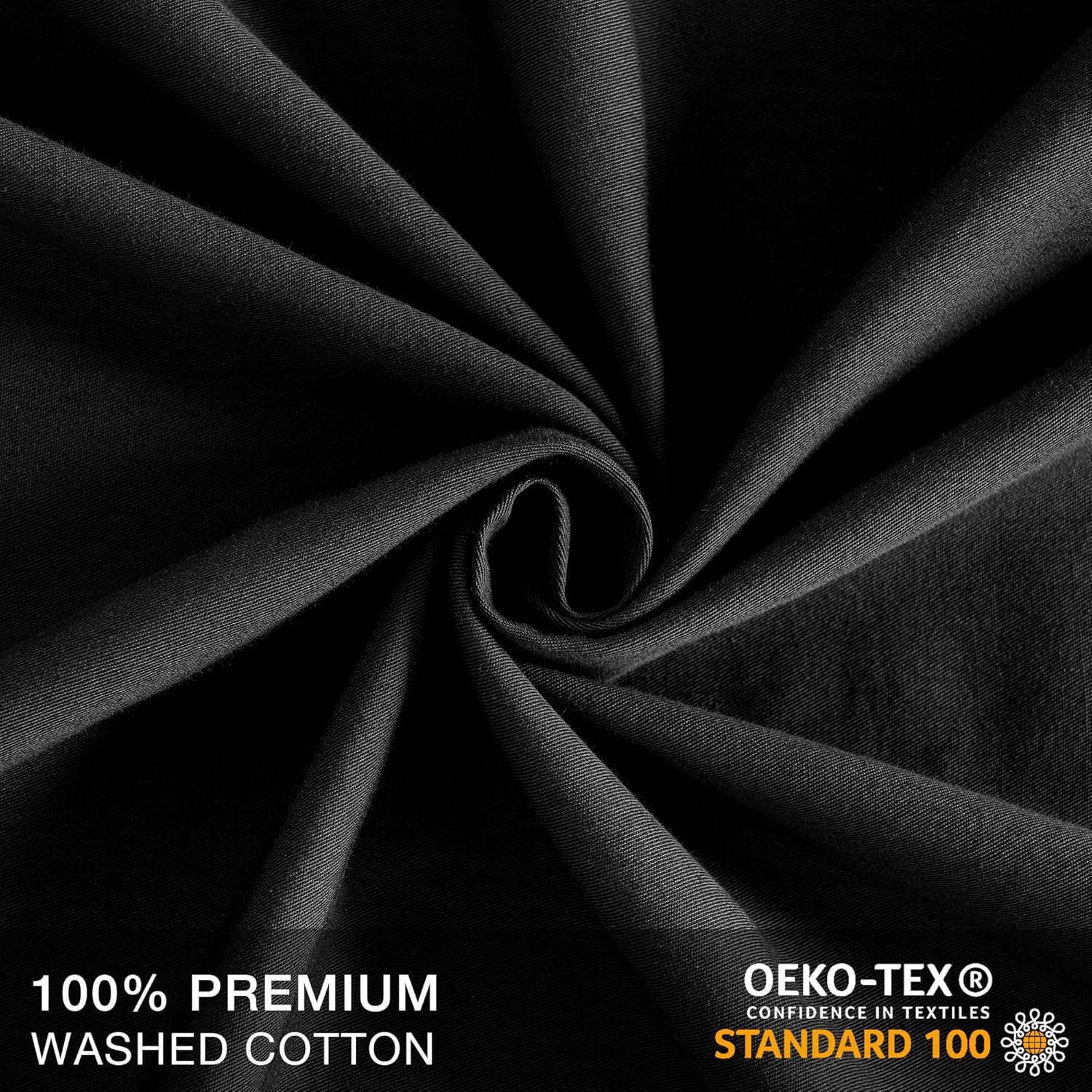 JELLYMONI Pillowcases Standard Set of 2 Cotton Envelope Pillow Covers Pure Black 20×26in Bed Pillow Cases 100% Washed Cotton Soft Breathable (Pillows are not Included)