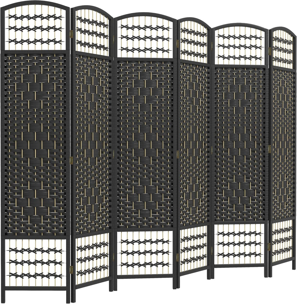 HOMCOM 6 Panel Room Divider, Folding Privacy Screen, 5.6' Room Separator, Wave Fiber Freestanding Partition Wall Divider, Black