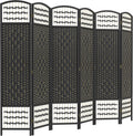 HOMCOM 6 Panel Room Divider, Folding Privacy Screen, 5.6' Room Separator, Wave Fiber Freestanding Partition Wall Divider, Black