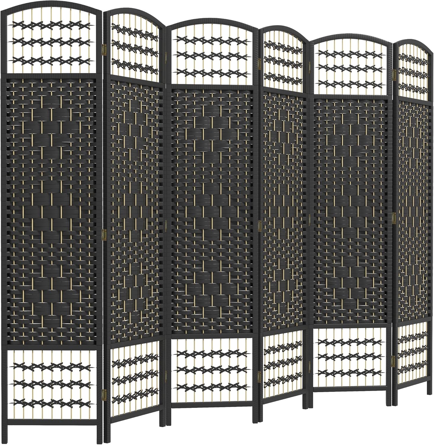 HOMCOM 6 Panel Room Divider, Folding Privacy Screen, 5.6' Room Separator, Wave Fiber Freestanding Partition Wall Divider, Black