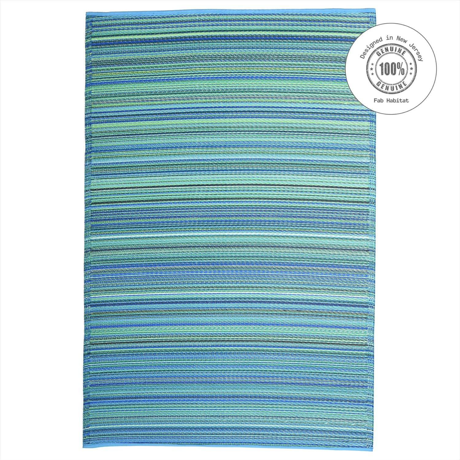 Fab Habitat Outdoor Rug - Waterproof, Fade Resistant, Crease-Free - Premium Recycled Plastic - Striped - Patio, Porch, Deck, Balcony, Sunroom - Cancun - Turquoise & Moss Green - 5 x 8 ft