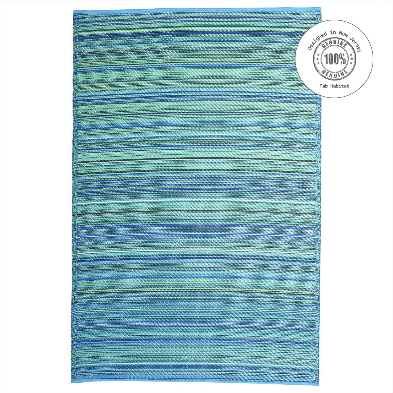 Fab Habitat Outdoor Rug - Waterproof, Fade Resistant, Crease-Free - Premium Recycled Plastic - Striped - Large Patio, Deck, Sunroom, Camping, RV - Cancun - Turquoise & Moss Green - 6 x 9 ft