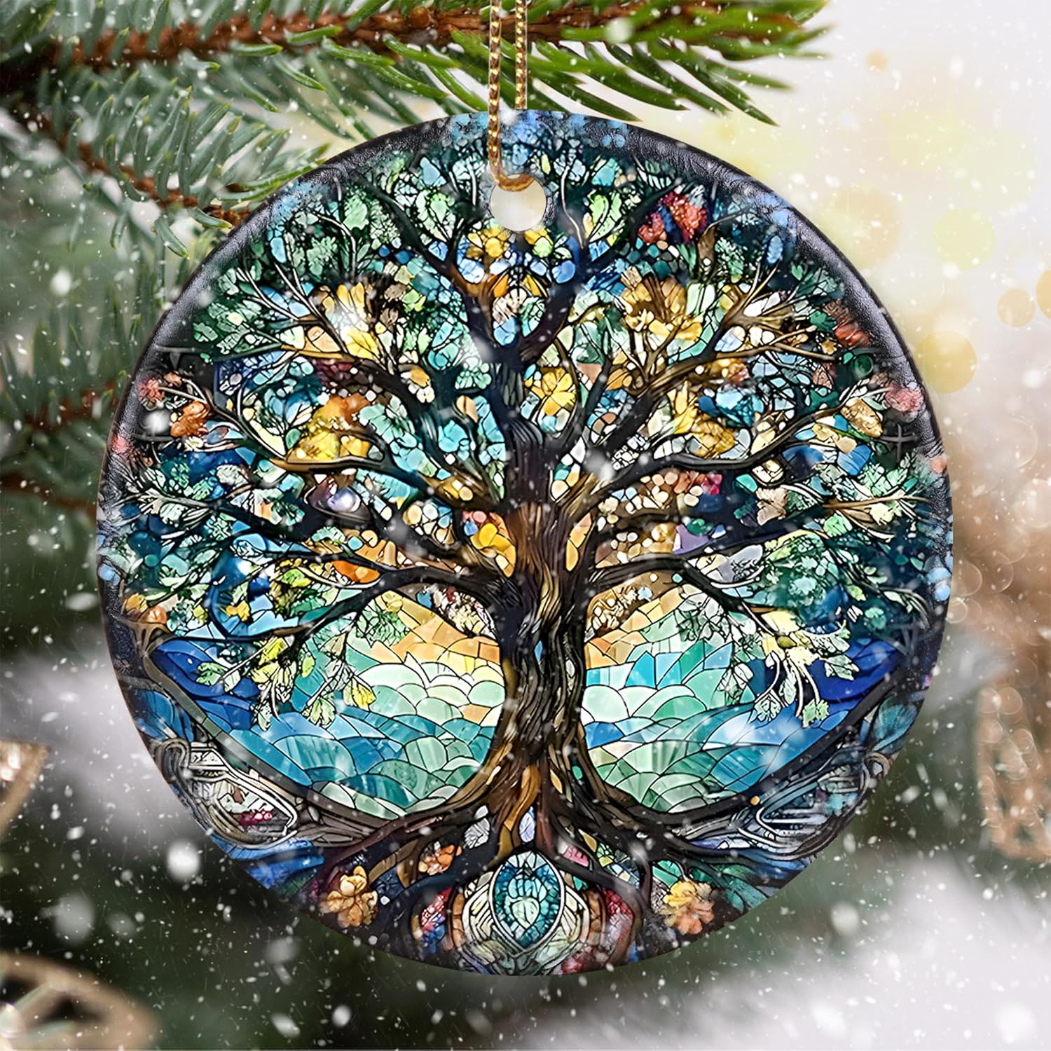 Stained Ceramic Tree of Life Ornament - Christmas Decorations and Holiday Present Ideas - Tree of Life Decor for Office, Room, Home