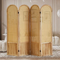 4 Panel Rattan Room Divier, Room Divider Panel and Folding Privacy Screens, Room Divider Wall, Solid Wood Frame, Partition Room Dividers, Bedroom, Dining Room, Lounge, Light Brown