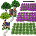 Cayway 11 PCS Flower Cluster Model Flower Vegetation Groups Grass Tufts Set, Model Trees and House, Miniature Static Scenery Model for DIY Architecture Building Garden Scenery Landscape