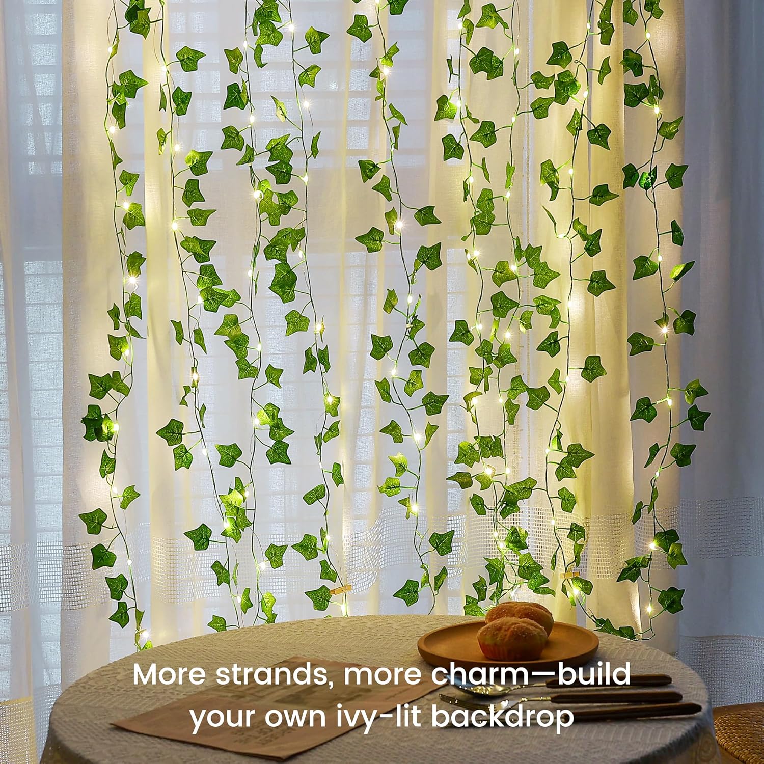 Vine with String Lights Battery Operated, 23FT 73 LED Ivy Leaf Lights USB Powered, Lighted Ivy Garland for Bedroom, Wall, Party, Garden, Birthday, Wedding, Room Decor, Warm White