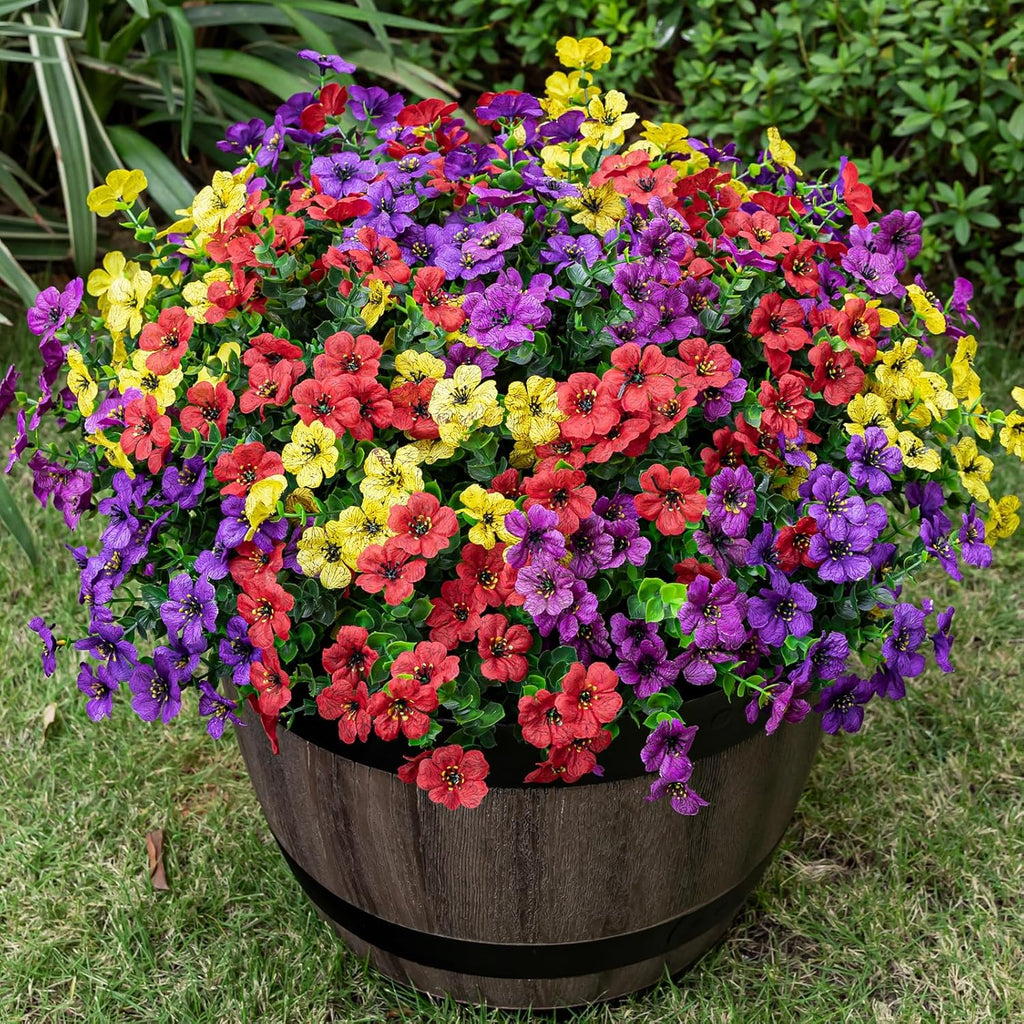 20 Bundles Artificial Flowers for Outdoor Fake Plants for Spring Decoration,Faux Eucalyptus Flowers for Planter UV Resistant Lifelike for Home Porch Garden（4 Color）