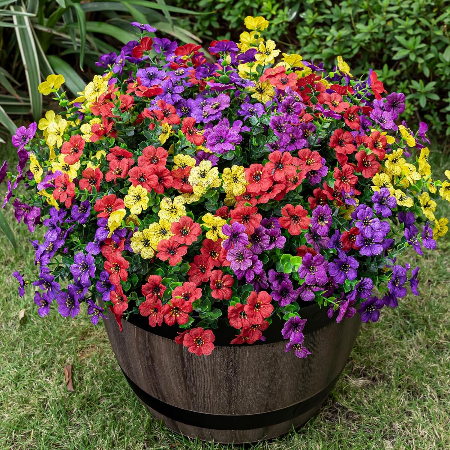 20 Bundles Artificial Flowers for Outdoor Fake Plants for Spring Decoration,Faux Eucalyptus Flowers for Planter UV Resistant Lifelike for Home Porch Garden（4 Color）