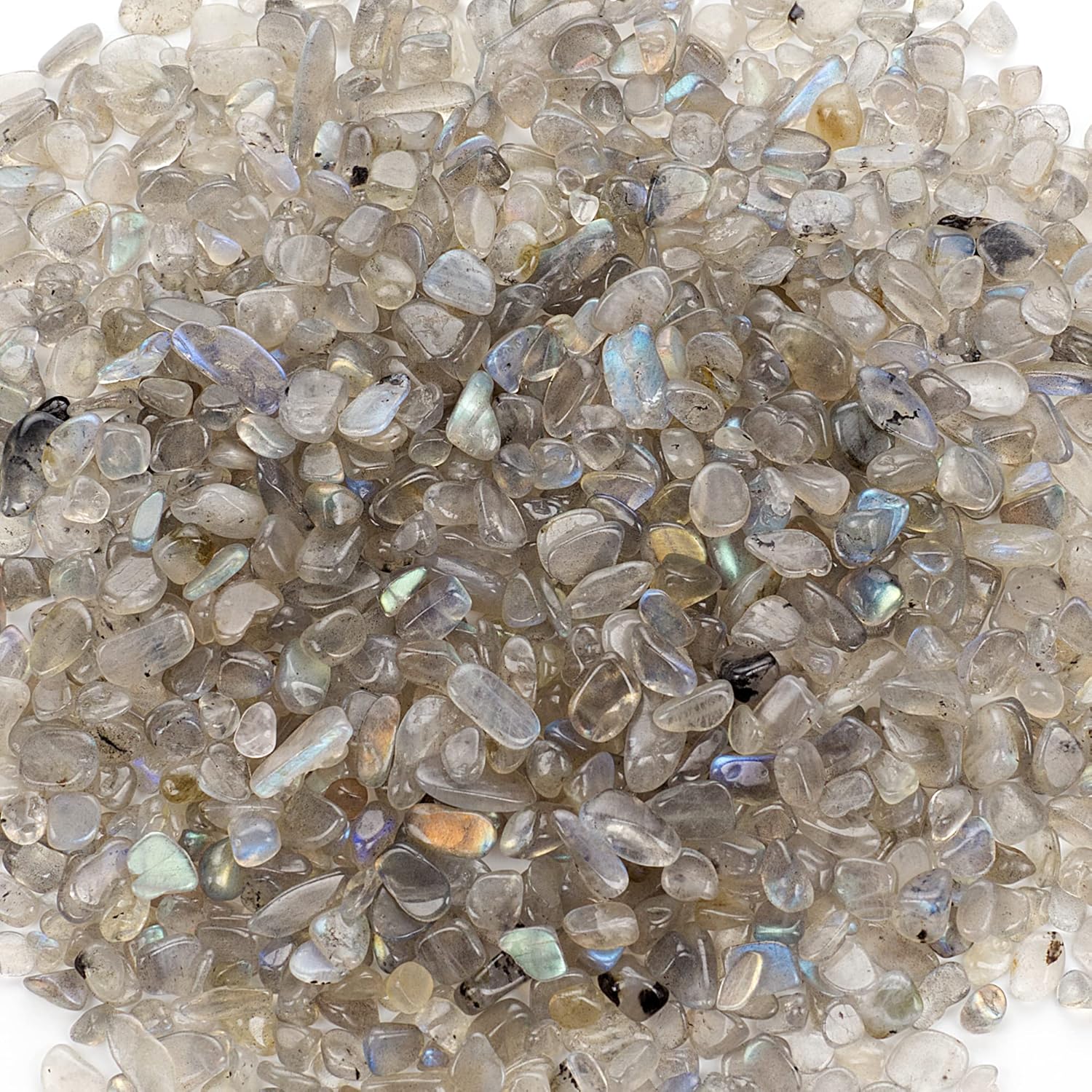 Cherry Tree Collection 1/2 Pound Polished Tumbled Gemstone Chips, Pebbles, Crystal Chips Bulk for Jewelry Making, Healing, Plants, Succulents, Aquariums, Decoration, Chakra (Labradorite)