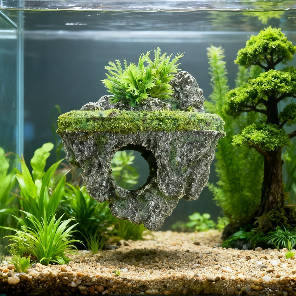 Aquarium Floating Island, Interactive Decor Toy for Betta Fish, Guppies, Goldfish, Shrimps & Hermit Crabs