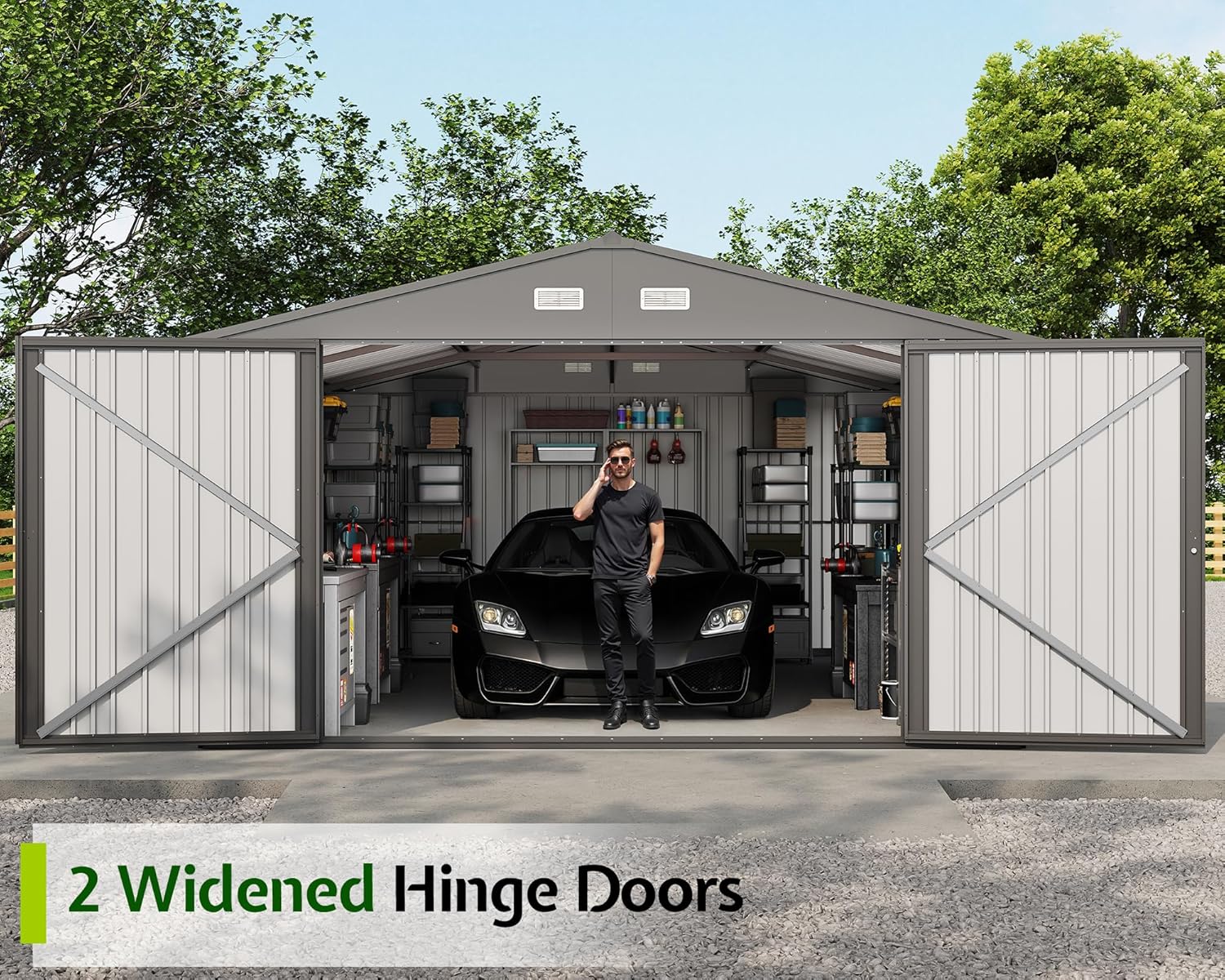 Jocisland 10.1x20.7x7.3 FT Heavy Duty Metal Carport, Car Canopy with 2 Lockable Doors & 4 Windows, All-Weather Car Shelter for Car, Boat, Truck, Lawn Equipment, Dark Gray