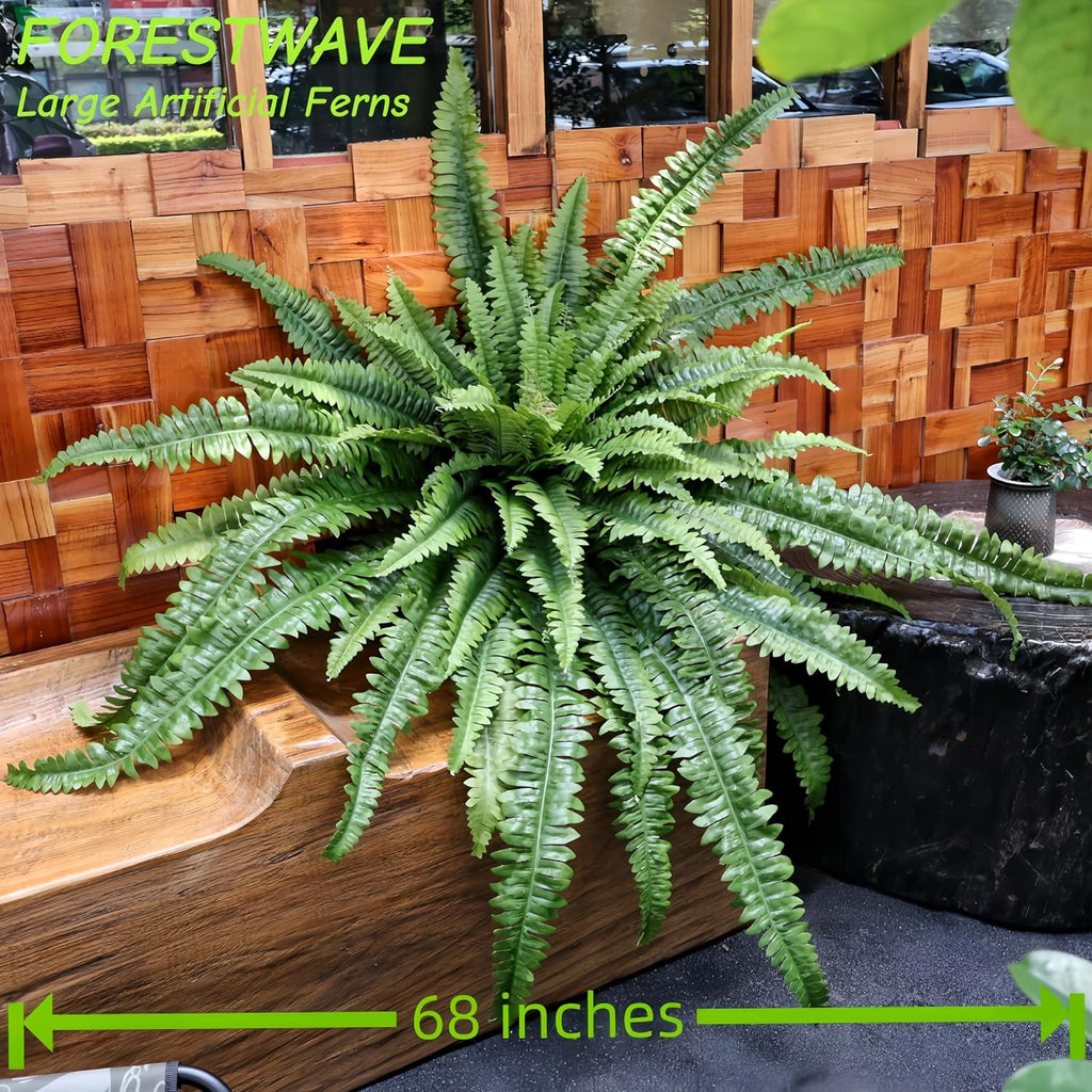 Fake Fern, 68" Large Artificial Ferns for Outdoors & Indoors, UV Resistant Faux Boston Fern Greenery with Lush Long Leaves Suitable for Planters Porch Windowsills Garden Home Decor, Hanging or Potted