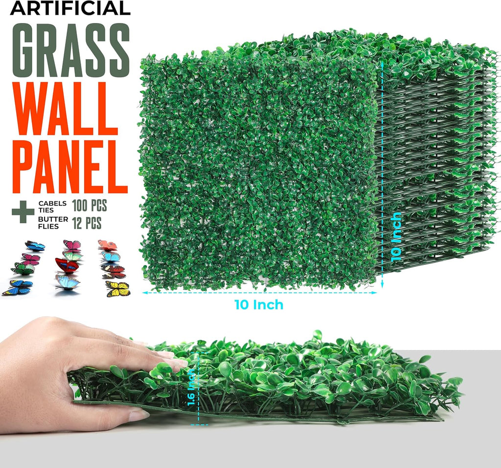 12Pcs Artificial Grass Wall Panels - 10”x10” Grass Backdrop Wall, UV Protected Greenery Decor for Indoor Outdoor Use (10”x10” (12pcs))