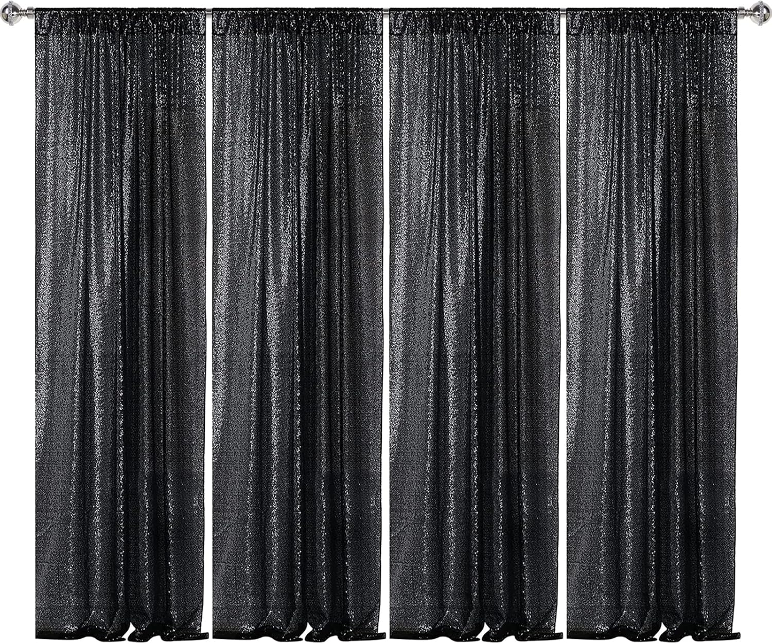 Sugargirl Halloween Black Sequin Backdrop Curtain 4 Panels 2FTx8FT Glitter Black Background Drapes Sparkle Photography Backdrop for Party Wedding Birthday Wall Decoration